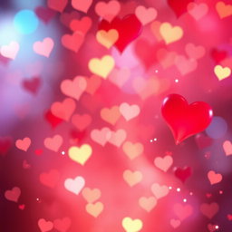 A romantic background filled with hearts and sparkles, showcasing an atmosphere of love