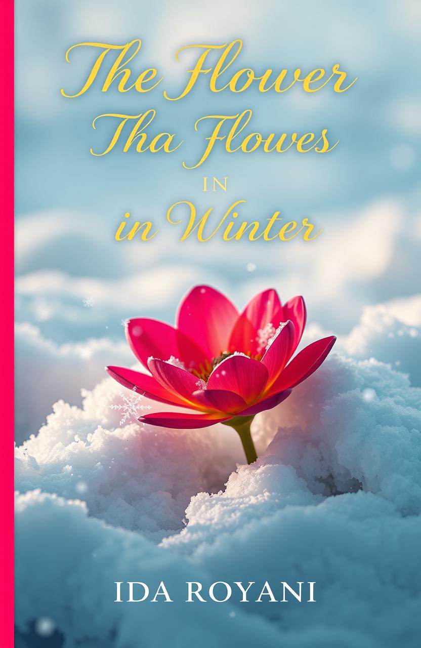 A beautifully designed book cover for the love story titled 'The Flower That Blooms in Winter' by Ida Royani