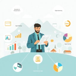 A professional illustration depicting the cost structure in the digitalization of village tourism