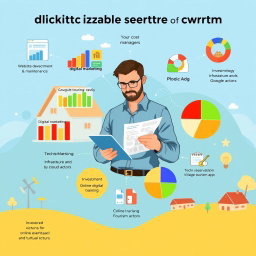 A professional illustration depicting the cost structure in the digitalization of village tourism