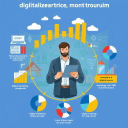 A professional illustration depicting the cost structure in the digitalization of village tourism