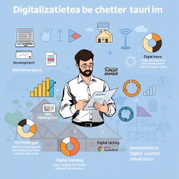 A professional illustration depicting the cost structure in the digitalization of village tourism
