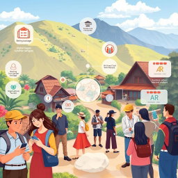 A dynamic illustration depicting various customer segments within the digital village tourism ecosystem