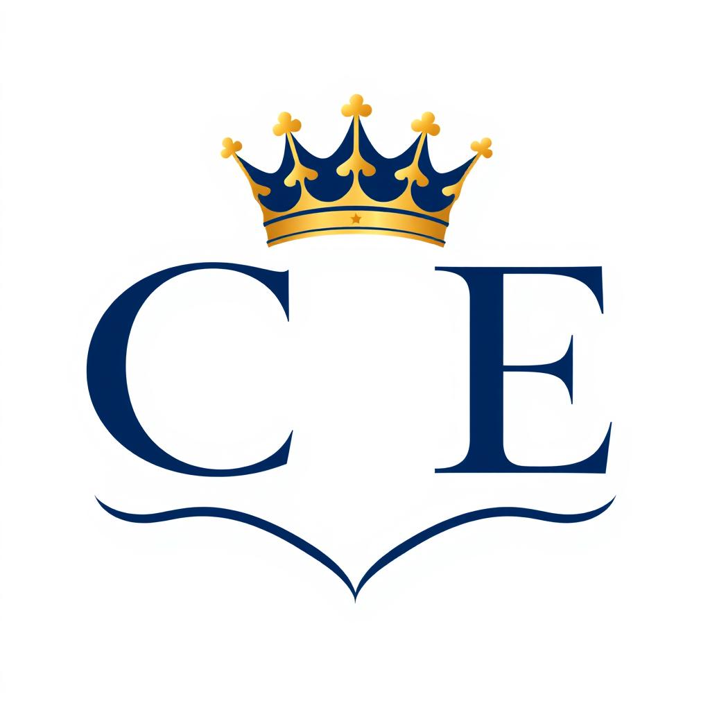 A sophisticated logo featuring the letters 'CE' elegantly designed with a stylish crown placed on top