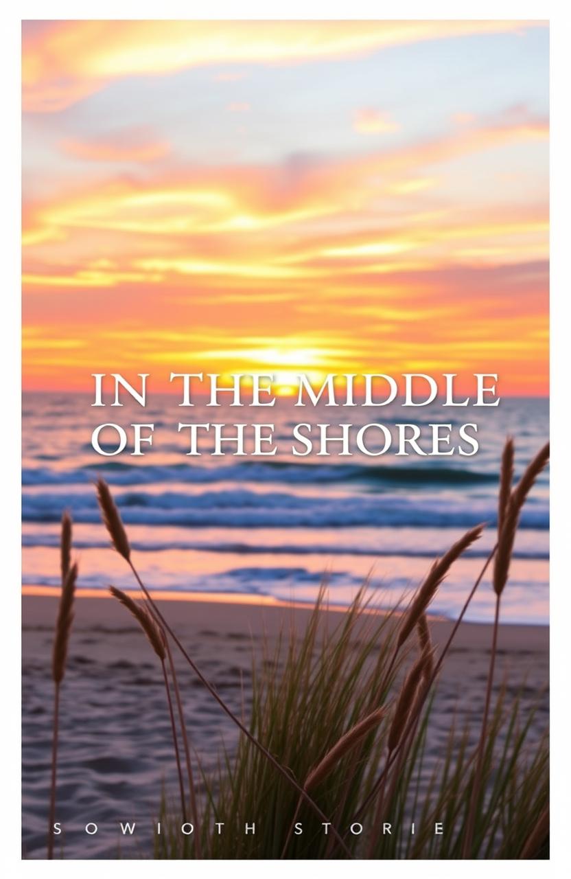 A beautifully designed book cover for a title named 'IN THE MIDDLE OF THE SHORES'