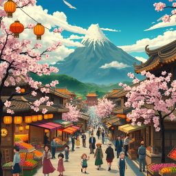A vibrant 1920's era Chinese city depicted in the enchanting Studio Ghibli style