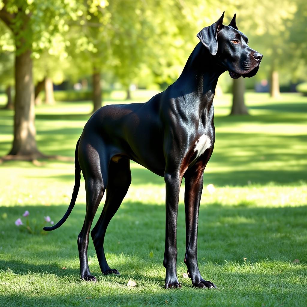 A majestic black bipedal Great Dane standing tall and proud