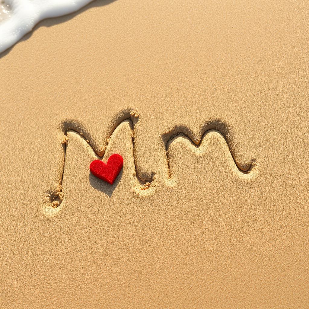The letter M beautifully written in soft, curved lines as if it were drawn on a sandy beach