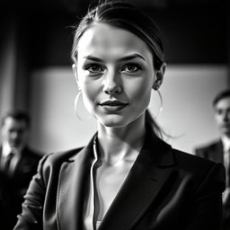 A 20-year-old Baltic politician captured in a striking black and white portrait that emphasizes her youthful charisma and attractive presence