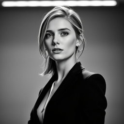 A 20-year-old Baltic politician captured in a striking black and white portrait that emphasizes her youthful charisma and attractive presence