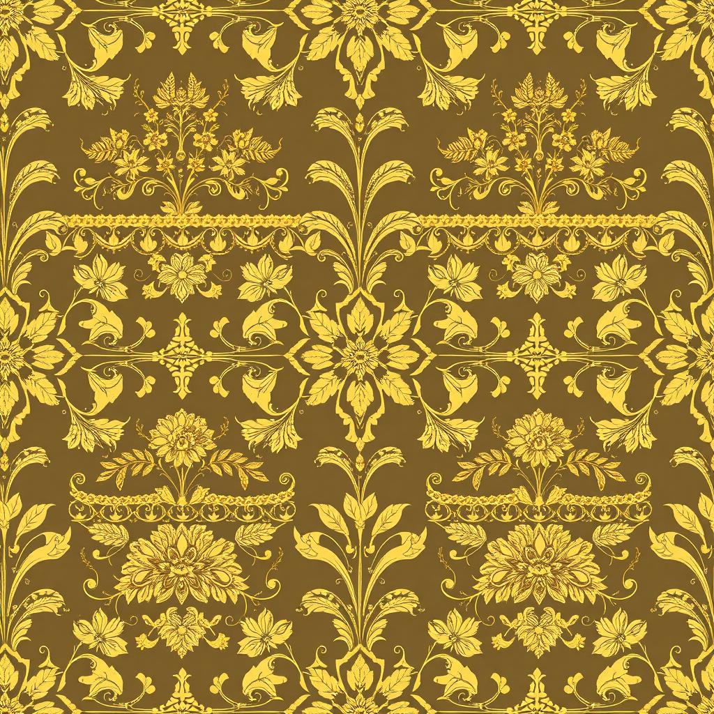 A seamless floral border design inspired by Arabesk art, featuring intricate floral patterns in elegant gold color