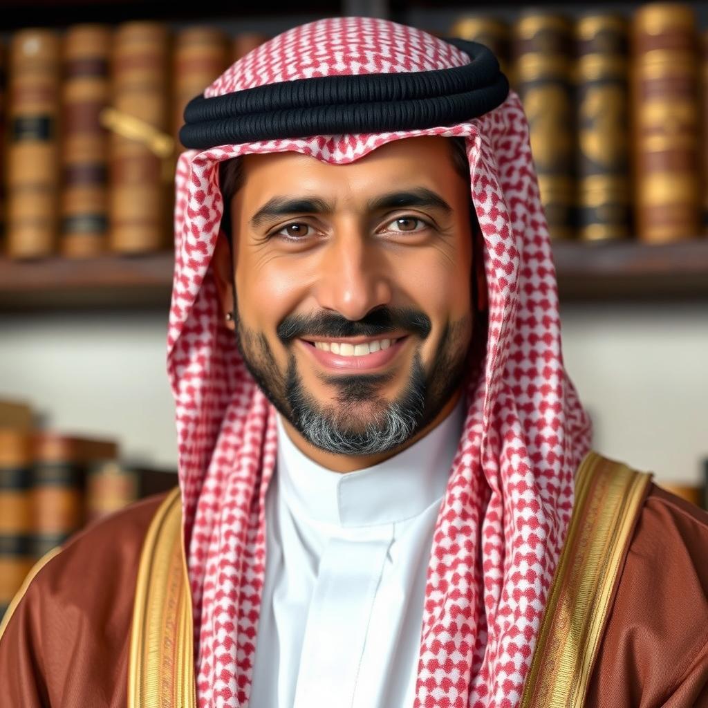 A portrait of a distinguished gentleman named Hassan, with a warm smile and wise eyes
