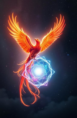 An ethereal image of a mystical phoenix intertwined with a glowing, radiant soul