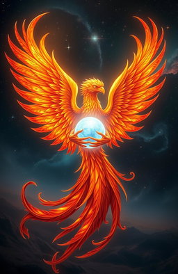 A stunning, mythical phoenix intricately wrapped around a glowing, ethereal soul