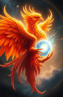 A stunning, mythical phoenix intricately wrapped around a glowing, ethereal soul
