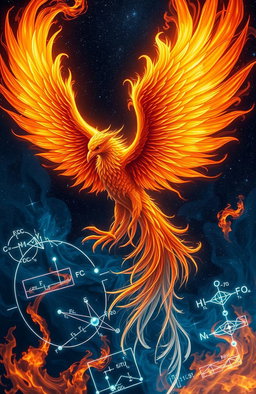 An ethereal depiction of a phoenix rising dramatically from flames, symbolizing rebirth and transformation