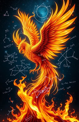 An ethereal depiction of a phoenix rising dramatically from flames, symbolizing rebirth and transformation