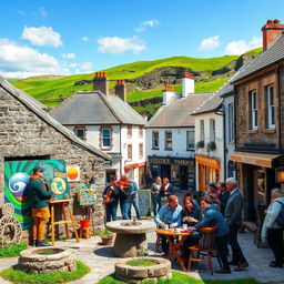 A vibrant scene blending Celtic mysticism with modern life in the West of Ireland