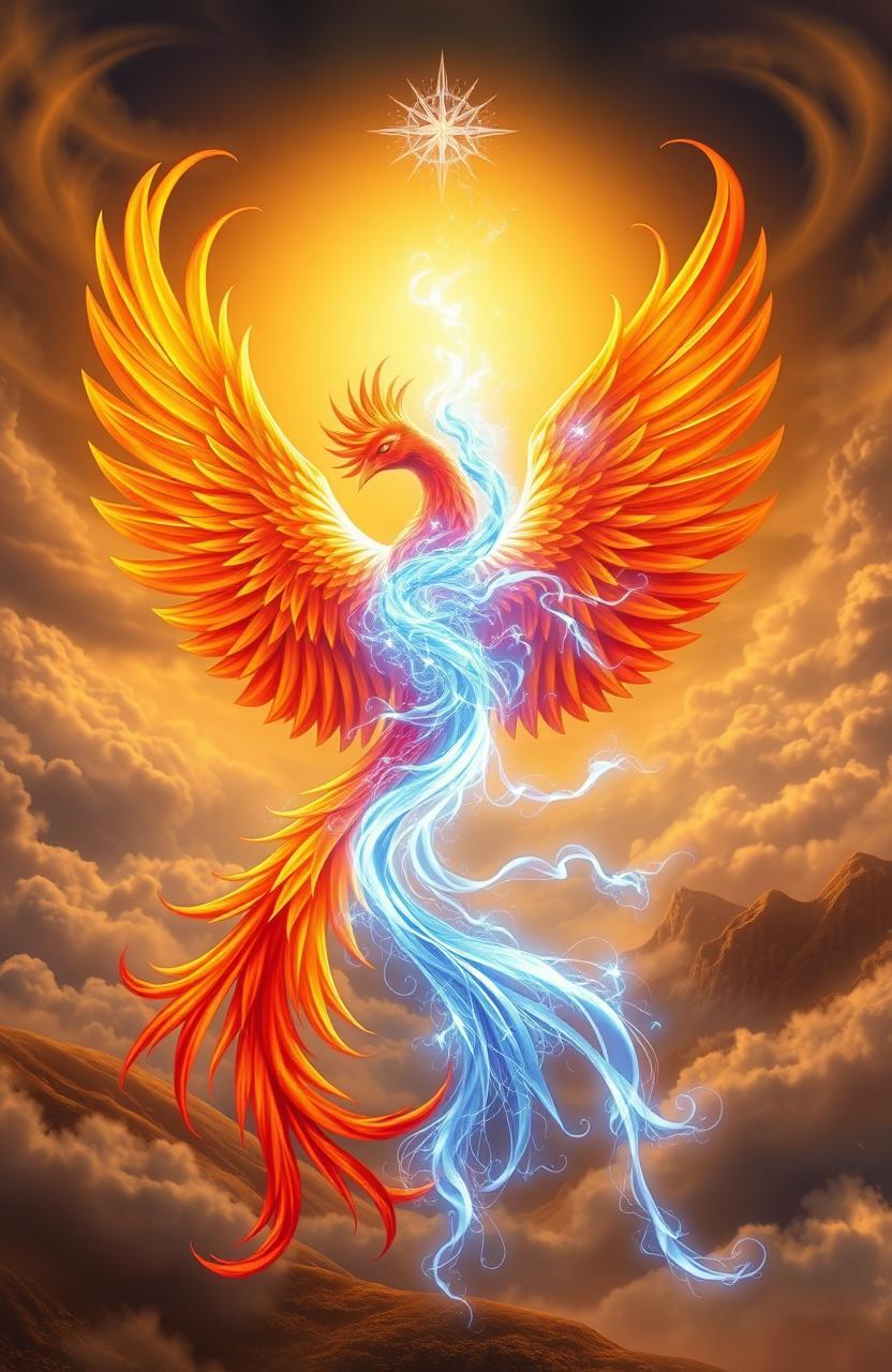 A stunning visual representation of a phoenix and a soul intertwined in a harmonious embrace
