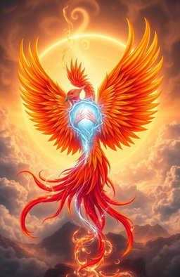 A stunning visual representation of a phoenix and a soul intertwined in a harmonious embrace