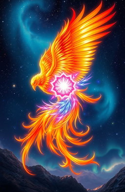 A majestic phoenix and a vibrant soul entwined together, showcasing their harmonious connection