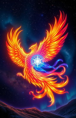 A majestic phoenix and a vibrant soul entwined together, showcasing their harmonious connection