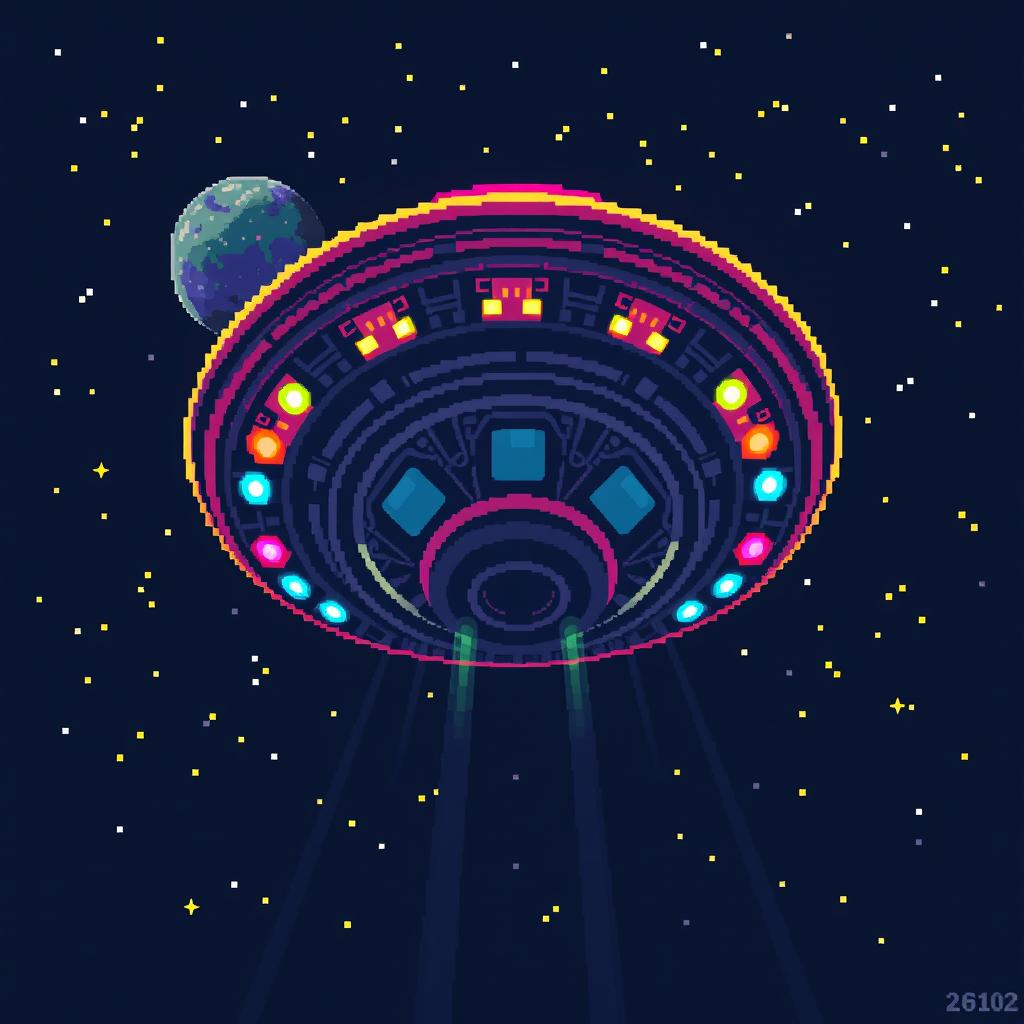 Explore the Cosmic: Vibrant Pixel Art UFO