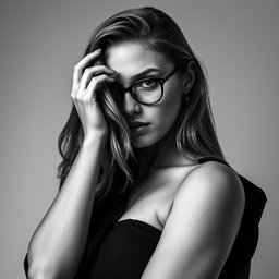 A Baltic politician captured in a bold black and white portrait conveying a sense of sexy confidence and allure, emphasizing her youthful energy at 20 years old