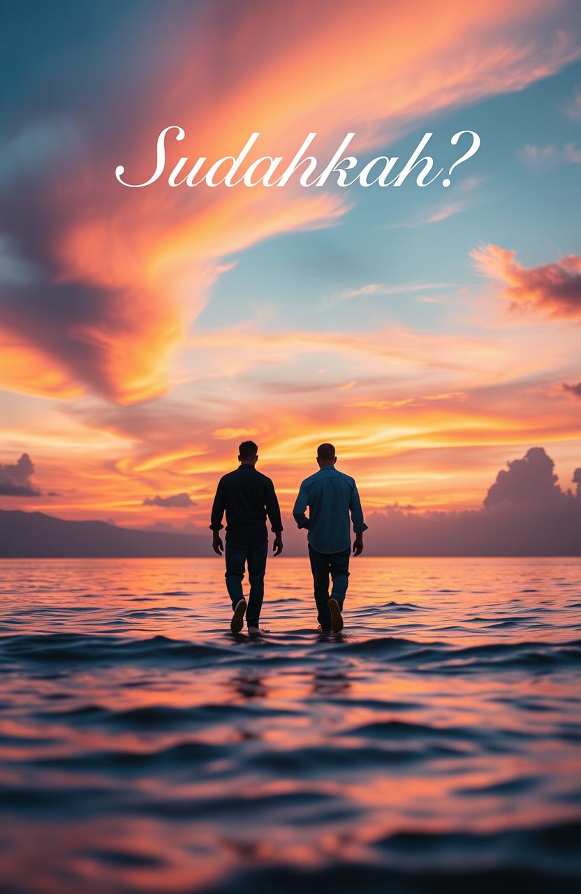 A captivating book cover for the title "Sudahkah?" featuring a beautiful blend of sky and sea