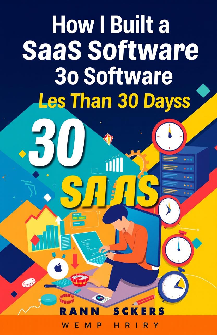 A bold and modern book cover design for 'How I Built a SaaS Software in Less Than 30 Days'