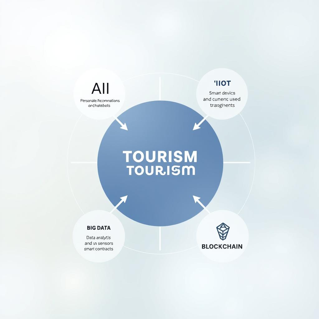 A diagram illustrating the interconnectedness of AI, IoT, Big Data, and Blockchain within the tourism industry