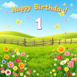 A vibrant and cheerful graphic background for a 1-year-old baby's birthday party, featuring a country-like theme