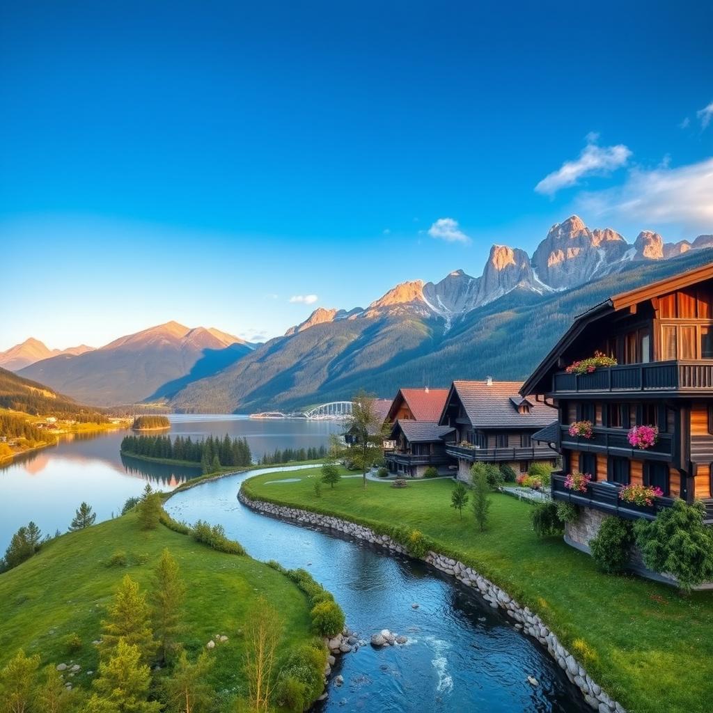 A breathtaking landscape of Slovakia, showcasing the majestic High Tatra mountains, lush green valleys, and serene lakes