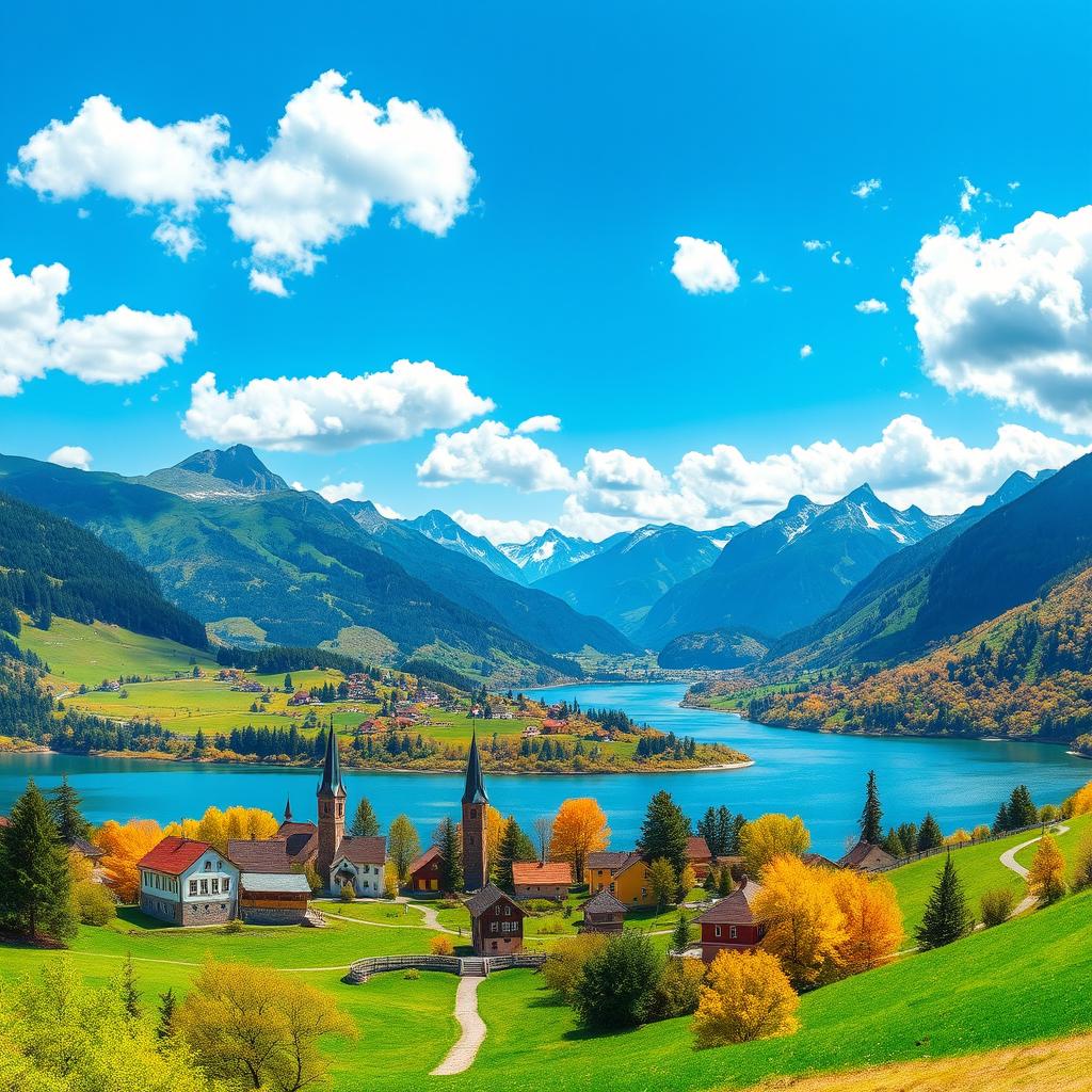 A stunning panoramic landscape of Slovakia, showcasing its lush green valleys, towering mountains, and historical architecture