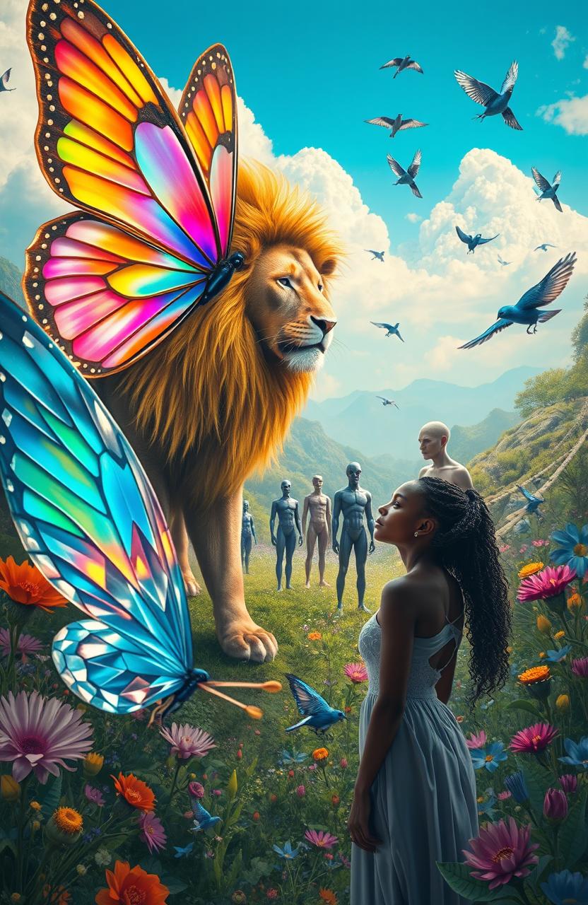 A surreal and fantastical scene depicting a combination of wondrous worlds