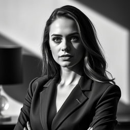 A black and white portrait of a 20-year-old Baltic politician, showcasing her sexy allure and youthful energy