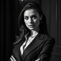 A black and white portrait of a 20-year-old Baltic politician, showcasing her sexy allure and youthful energy