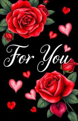 A striking and romantic image featuring the words "For You" in elegant, flowing script by Madalynn Boltz, surrounded by vibrant red roses and delicate hearts