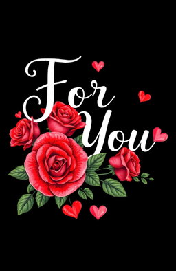 A striking and romantic image featuring the words "For You" in elegant, flowing script by Madalynn Boltz, surrounded by vibrant red roses and delicate hearts