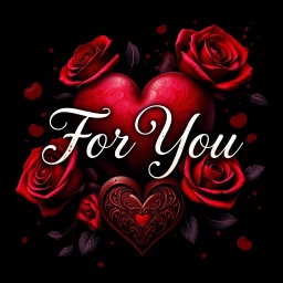 An intense and evocative image featuring the words "For You" in elegant, flowing script by Madalynn Boltz, surrounded by rich red and dark red roses and intricately designed hearts