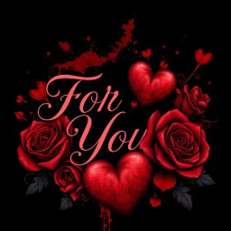 An intense and evocative image featuring the words "For You" in elegant, flowing script by Madalynn Boltz, surrounded by rich red and dark red roses and intricately designed hearts