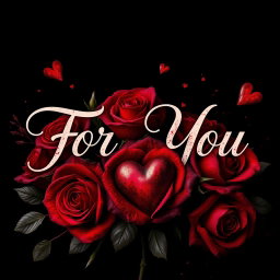 An intense and evocative image featuring the words "For You" in elegant, flowing script by Madalynn Boltz, surrounded by rich red and dark red roses and intricately designed hearts