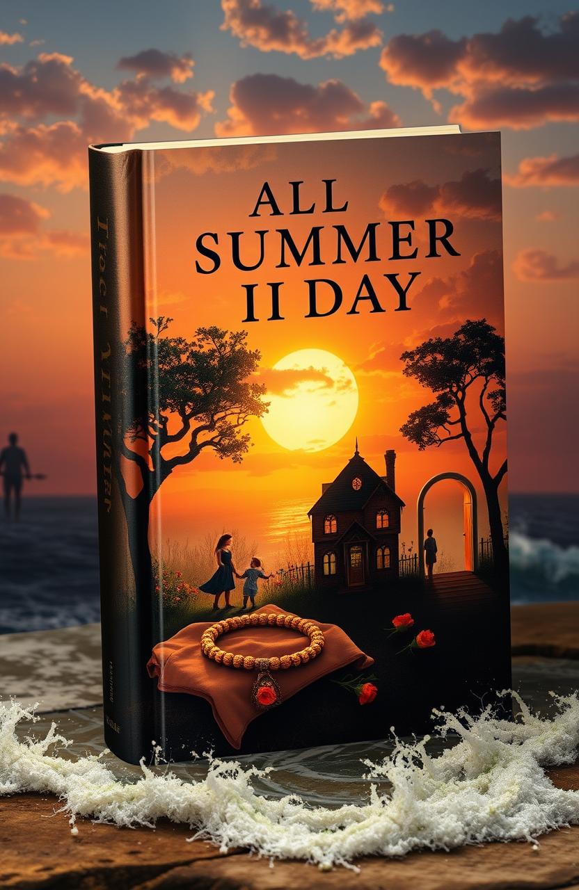 Create a captivating book cover that visually embodies themes and elements from various stories and poems