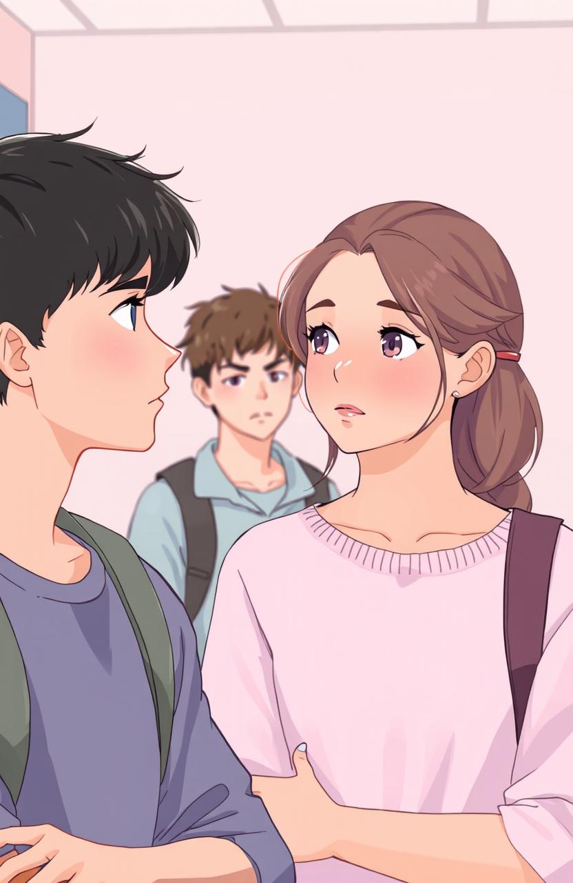 A school setting featuring two teenagers, a boy and a girl
