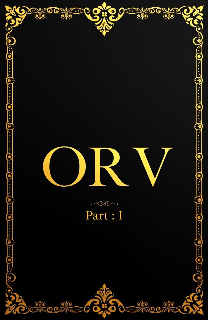 A plain black background featuring a sophisticated golden pattern border