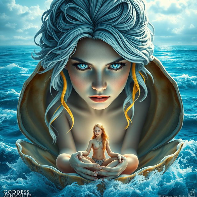 A visually stunning movie poster for the film "Goddess Aphrodite" featuring a mesmerizing depiction of Aphrodite herself