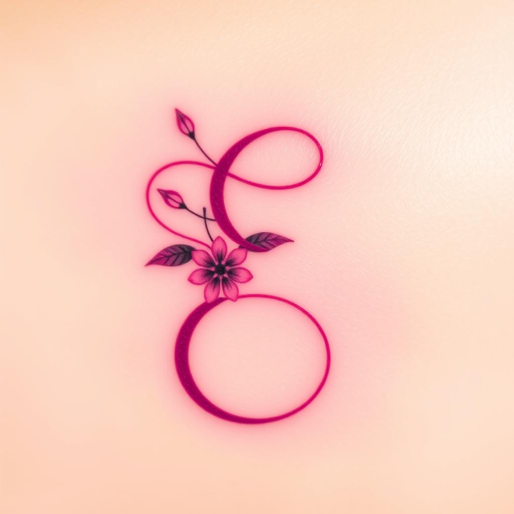 A unique and beautiful tattoo design in magenta color forming the letter 'E'