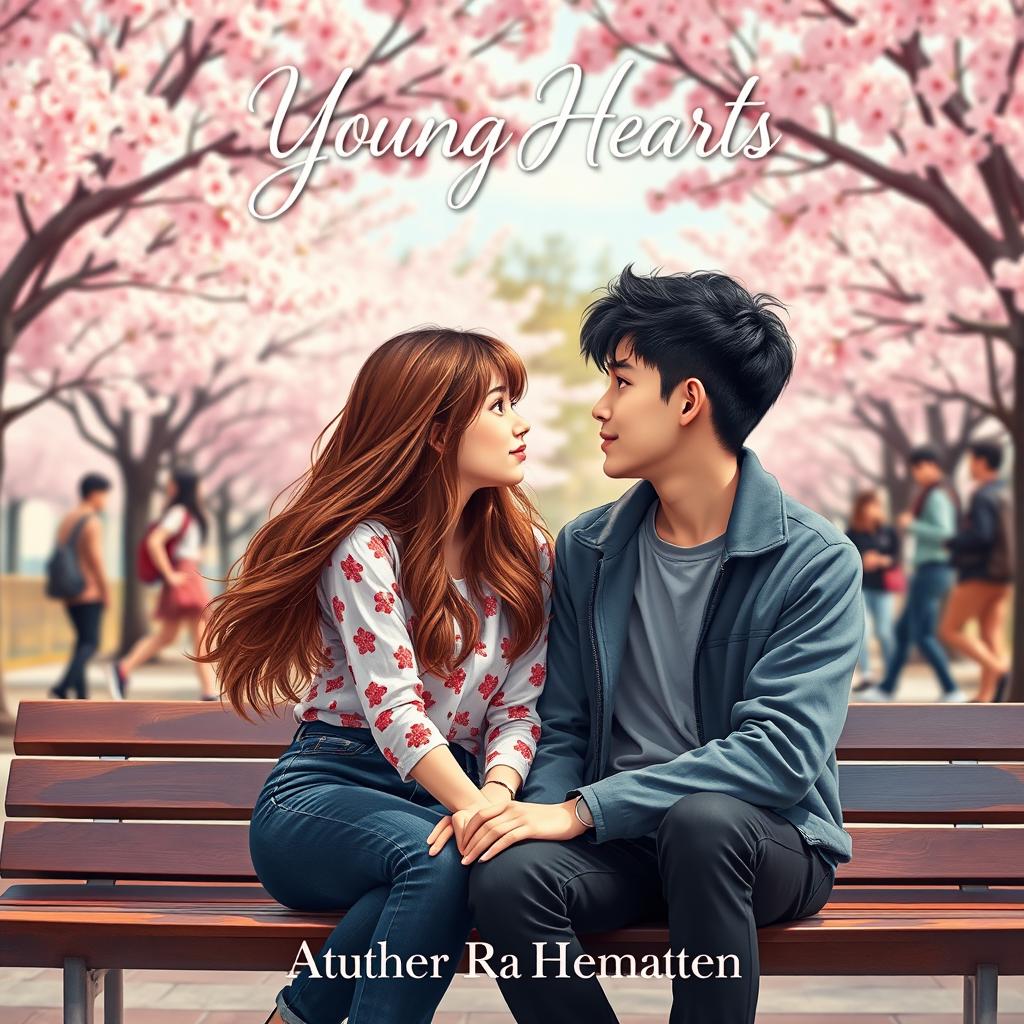A romantic scene set in a high school environment, featuring a young couple in love