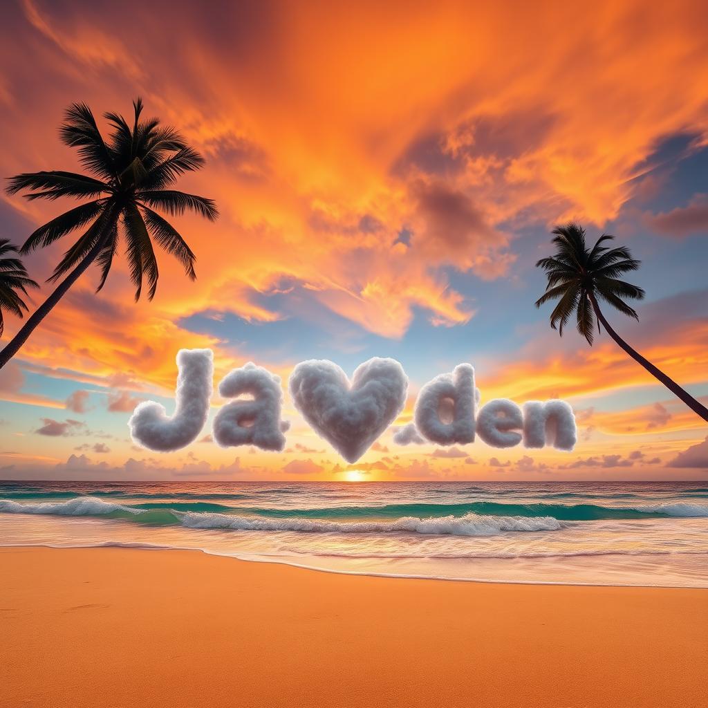 A breathtaking tropical paradise at sunset, showcasing a beautiful beach scene with soft golden sand and gentle waves