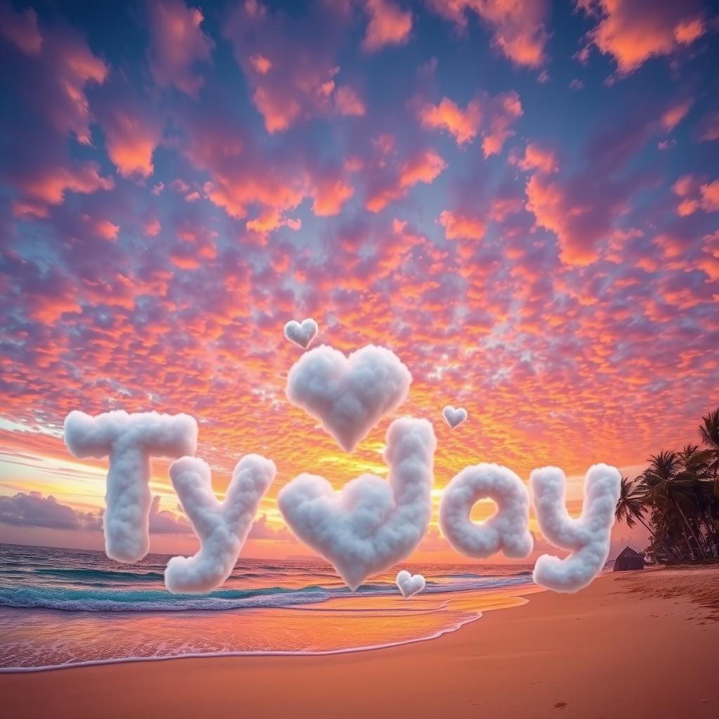A mesmerizing tropical paradise at sunset, showcasing a picturesque beach with soft golden sands and gentle waves lapping at the shore